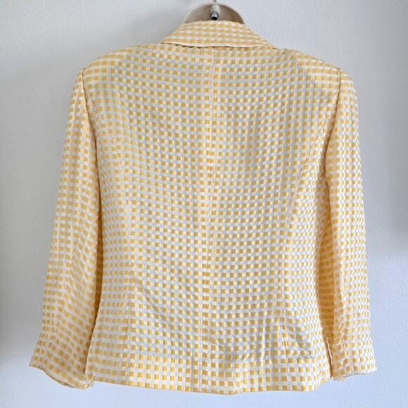Guy Laroche Paris Silk Gingham Checked Jacket Blazer Yellow SZ-38 Made in Japan - Picture 4 of 7